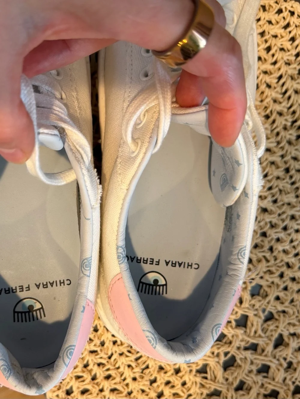 Chiara Ferragni White Canvas Sneakers with Pink Heel Tab